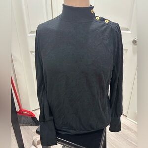 NWT Banana Republic Black Mock Neck Top with Gold Shoulder Buttons Sz S Petite